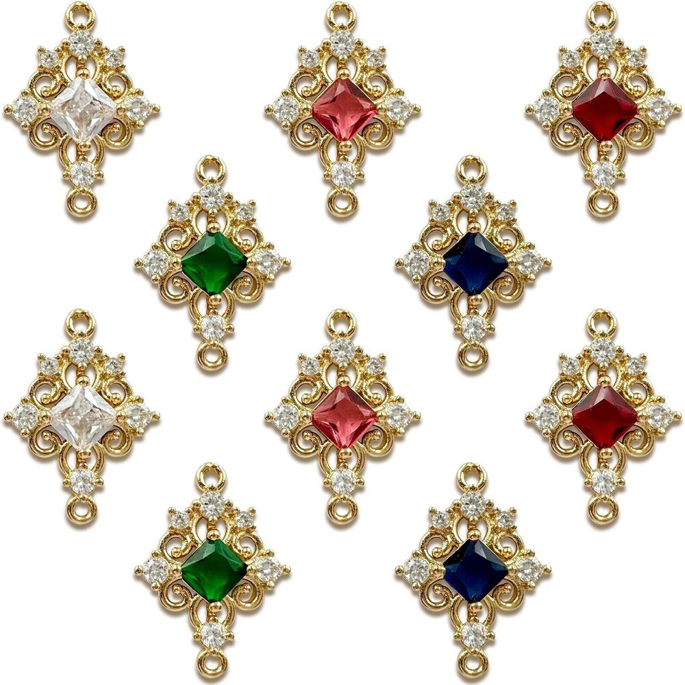 5560 Zirconia 10Pcs Hollow Rhombus Connector Charms Mix Crystal Gold Plated